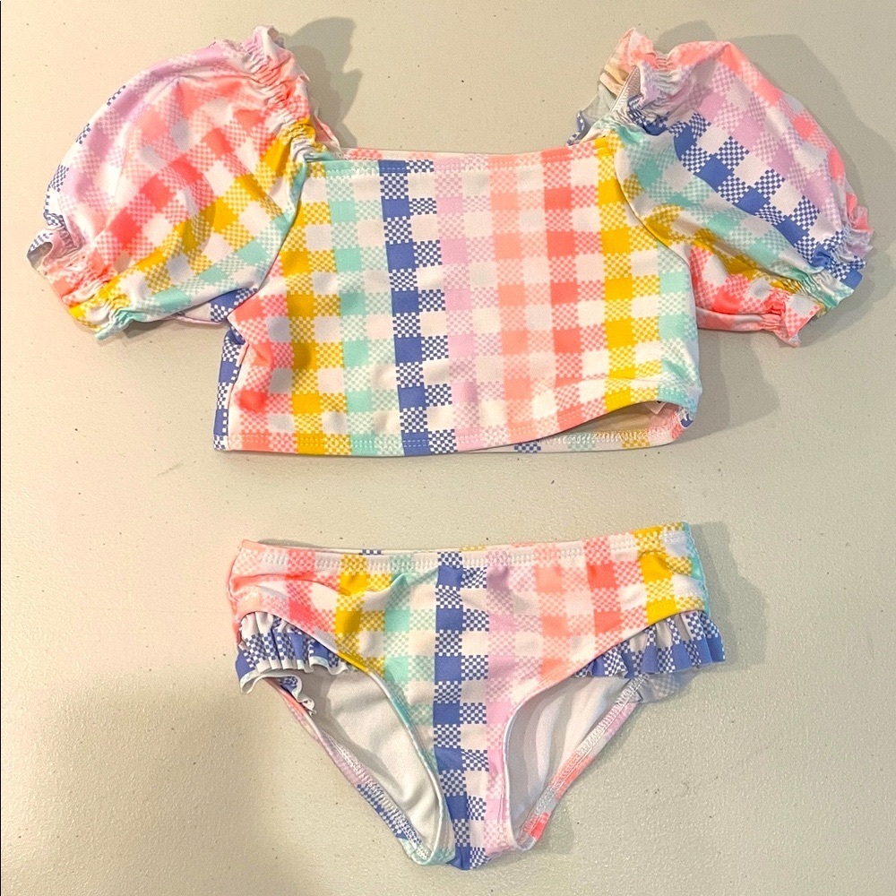 Cat & Jack Girls Multi-Color Puff Sleeve Bikini Swimsuit 4T